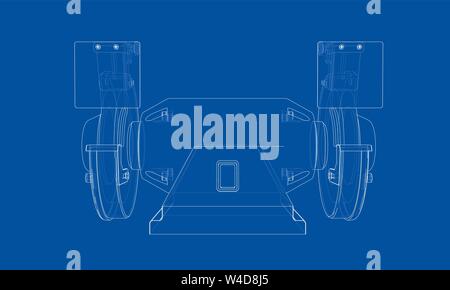 Outline electric grindstone vector. Wire-frame style. The layers of visible and invisible lines. 3D illustration Stock Vector