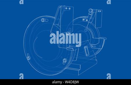 Outline electric grindstone vector. Wire-frame style. The layers of visible and invisible lines. 3D illustration Stock Vector