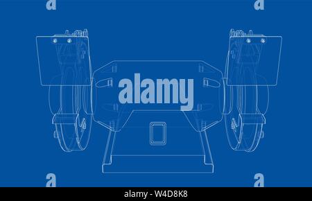 Outline electric grindstone vector. Wire-frame style. The layers of visible and invisible lines. 3D illustration Stock Vector