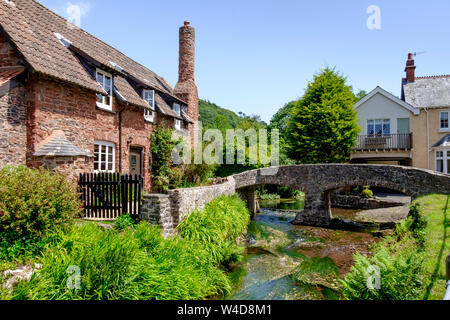 Packhorse Bridge over the river aller.Allerford is a Somerset Village on the Edge of Exmoor. Somerset england UK Stock Photo