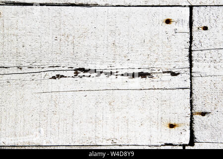 White wooden rustic planks attached with rusty nails Stock Photo