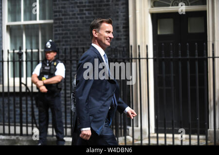 London, UK. 22nd July, 2019. British Foreign Secretary Jeremy Hunt arrives at Downing Street for a government's emergency committee Cobra meeting in London, Britain, on July 22, 2019. Prime Minister Theresa May has been chairing the government's emergency committee Cobra (Cabinet Office Briefing Room A) to receive updates and discuss security in the area. British Foreign Secretary Jeremy Hunt warned late Friday that serious consequences would ensue if Iran's seizure of a British-operated oil tanker is not resolved quickly. Credit: Xinhua/Alamy Live News Stock Photo