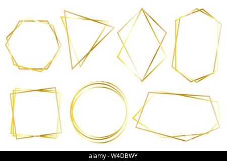 Collection of golden polygonal luxury frames vector set Stock Vector