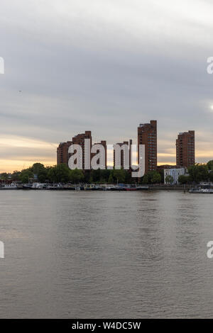 View north across the River Thames towards the World's End Estate, Chelsea. Stock Photo