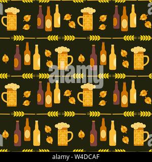 Beer Fest hand drawn flat color vector seamless pattern Stock Vector