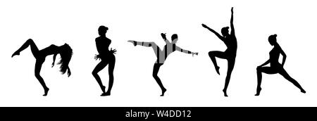 Collage Of Dancer's Black Silhouettes Isolated On White Stock Photo