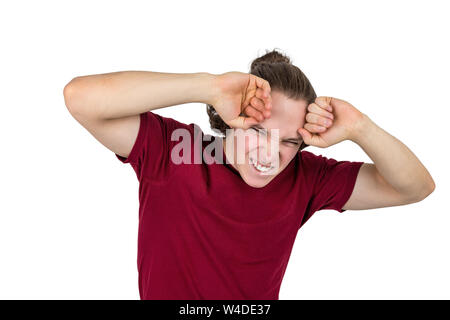 Stressed Young Man Isolated on the White Background Stock Photo - Alamy