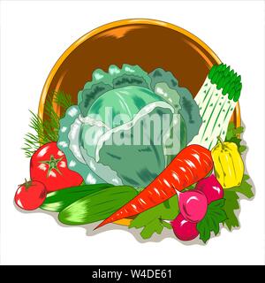 The flat pattern of the vegetables. Vegetable harvest at the farmers ' market. Gardening, vegetarianism. Vector Stock Vector