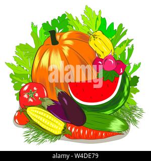The flat pattern of the vegetables. Vegetable harvest at the farmers ' market. Gardening, vegetarianism. Vector Stock Vector