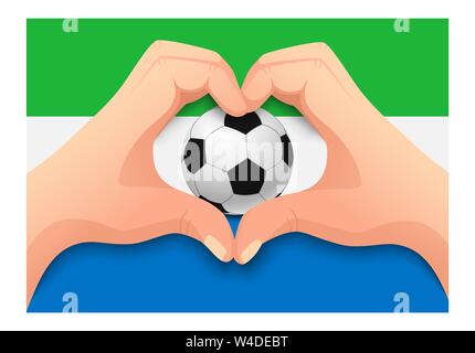 Sierra leone flag and hand heart shape National football background. Soccer ball with flag of Sierra leone  illustration Stock Photo