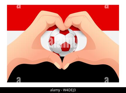 Yemen flag and hand heart shape. National football background. Soccer ball with flag of Yemen  illustration Stock Photo