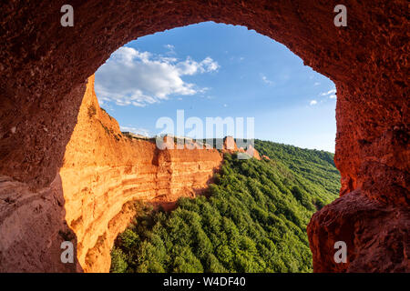 View from a balcony, Las Medulas, historic gold-mining site near the town of Ponferrada i, Leon Province, Castille, Spain Stock Photo