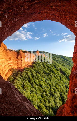 View from a balcony, Las Medulas, historic gold-mining site near the town of Ponferrada i, Leon Province, Castille, Spain Stock Photo