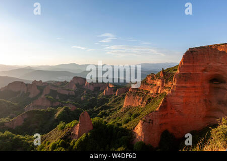 Panoramic view of Las Médulas, with a balcony at the end of a visitable tunnel, Las Medulas, historic gold-mining site, Castile, Spain Stock Photo