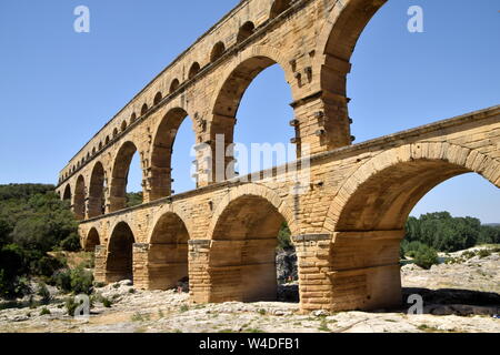 Ancient roman aqueduct Pont du Gard in Southern France Stock Photo