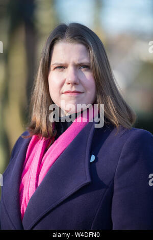 Glasgow, UK. 1 February 2019. Jo Swinson MP, Deputy leader of the Liberal Democrat Party, poses for photos. Stock Photo