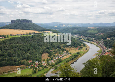 Elbe river and valley near Konigstein, Saxony, Germany