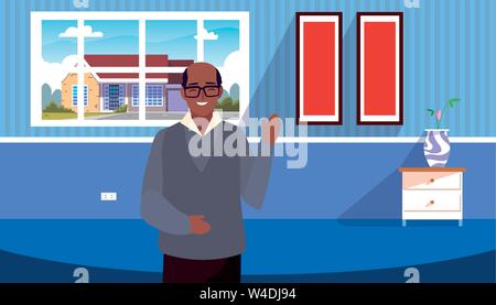 grandpa standing in the living room home Stock Vector