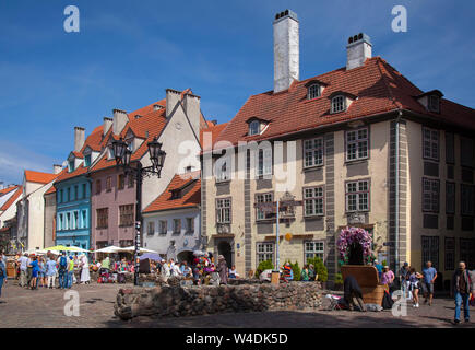 RIGA, LATVIA - July 15: Visitors and locals enjoy beautiful sunny day in old town on July 15, 2019 in Riga, Latvia Stock Photo