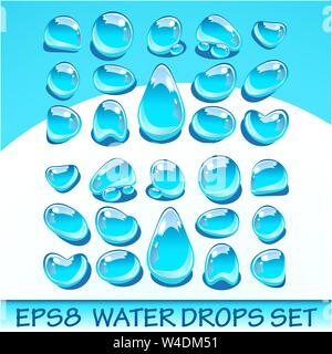 Realistic water drops set. Useful for aqua icons. Stock Vector