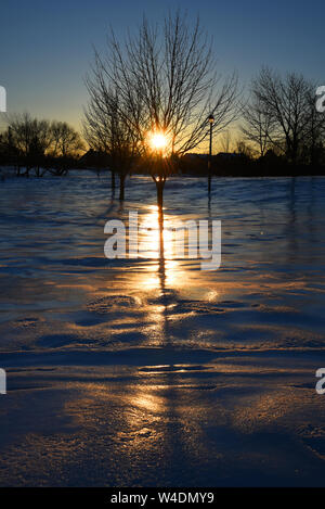 Sunset reflection on Ice Stock Photo