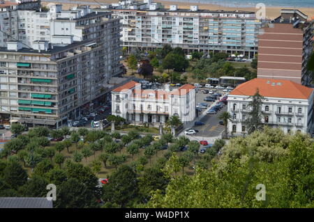 Wonderful City Hall Building View From Atop A Cliff In Laredo. August 27, 2013. Laredo, Cantabria, Spain. Vacation Nature Street Photography. Stock Photo