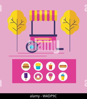 food trucks flat design image Stock Vector