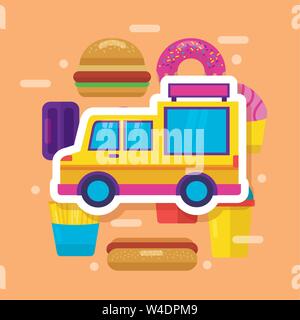 food trucks flat design image Stock Vector