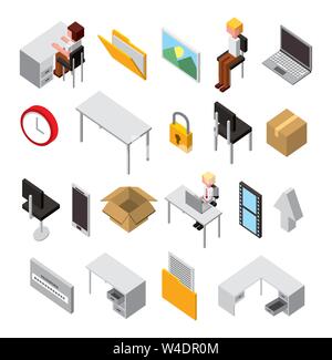 bundle of data center storage isometric set icons Stock Vector