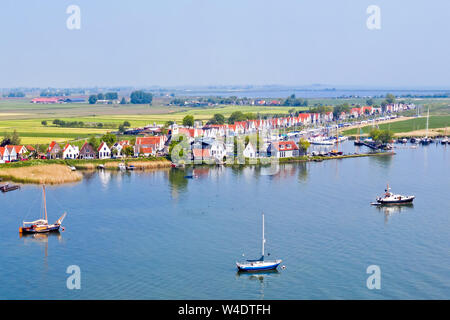 Aerial from the traditional village Durgerdam at the IJsselmeer in the Netherlands Stock Photo