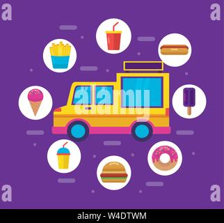 food trucks flat design image Stock Vector
