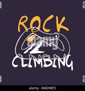 Message Fashion typography slogan rock climbing with carabiner and alpine mountain silhouette inside background illustration for T-shirt and apparels Stock Vector