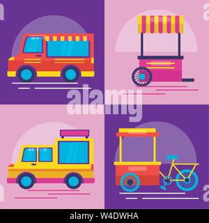 food trucks flat design image Stock Vector