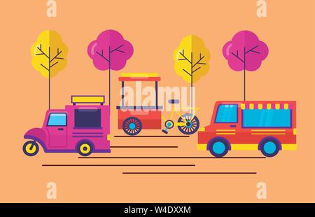 food trucks flat design image Stock Vector