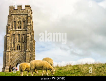 Glastonbury Tor and St Michael's Church Tower. Glastonbury, Somerset, England. Stock Photo