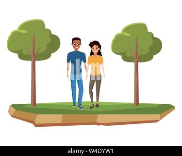 Young couple smiiling and walking cartoon Stock Vector