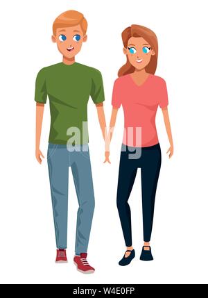 Young couple smiiling and walking cartoon Stock Vector