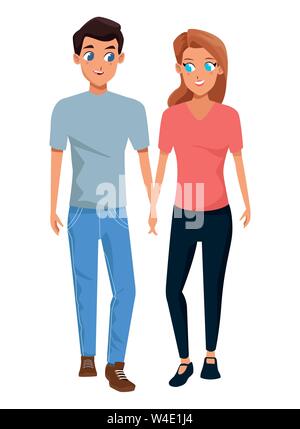 Young couple smiiling and walking cartoon Stock Vector