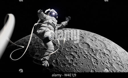 astronaut performing a space walk in Moon orbit Stock Photo