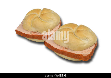 two sandwiches with meat loaf, isolated on white background Stock Photo