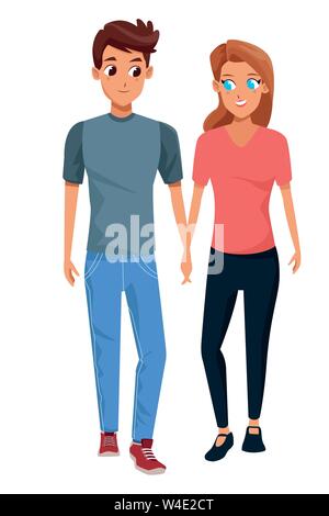 Young couple smiiling and walking cartoon Stock Vector