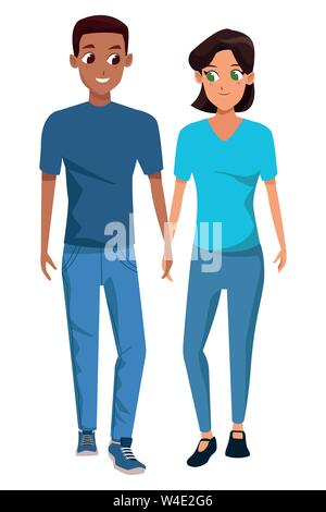 Young couple smiiling and walking cartoon Stock Vector