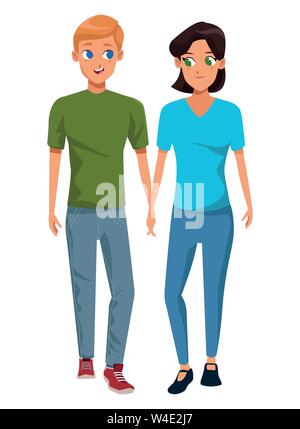 Young couple smiiling and walking cartoon Stock Vector