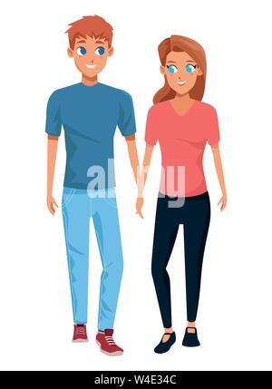 Young couple smiiling and walking cartoon Stock Vector