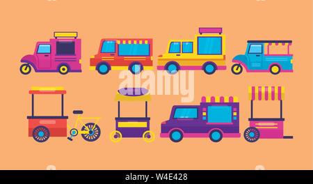 food trucks flat design image Stock Vector