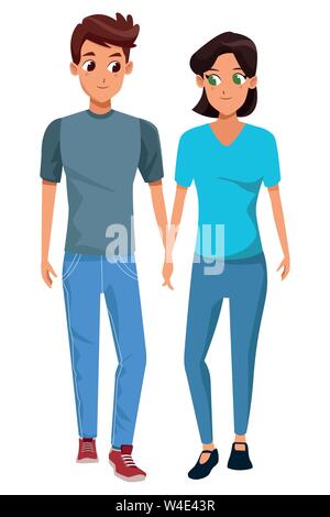 Young couple smiiling and walking cartoon Stock Vector