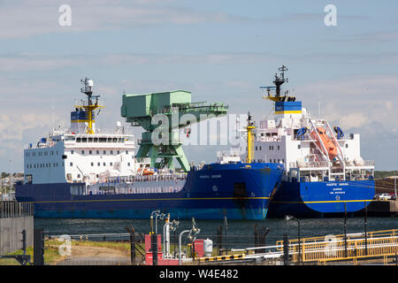 Nuclear transport ships in Barrow in Furness, Cumbria, UK. Stock Photo