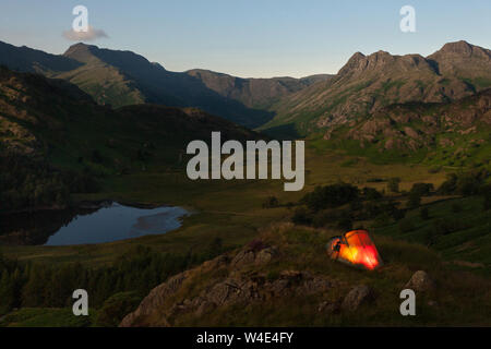 Wild Camping above Blea Tarn in the Lake District, England, UK Stock Photo