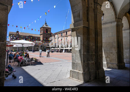 Cafe tables in The Plaza Mercado Chico  Avila, Spain Stock Photo