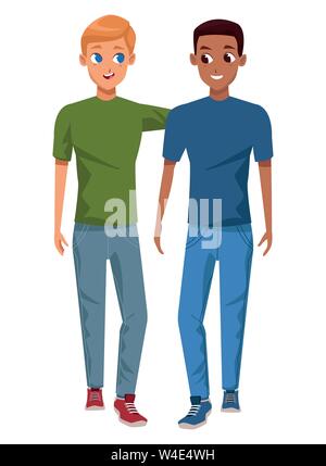 Young couple smiiling and walking cartoon Stock Vector